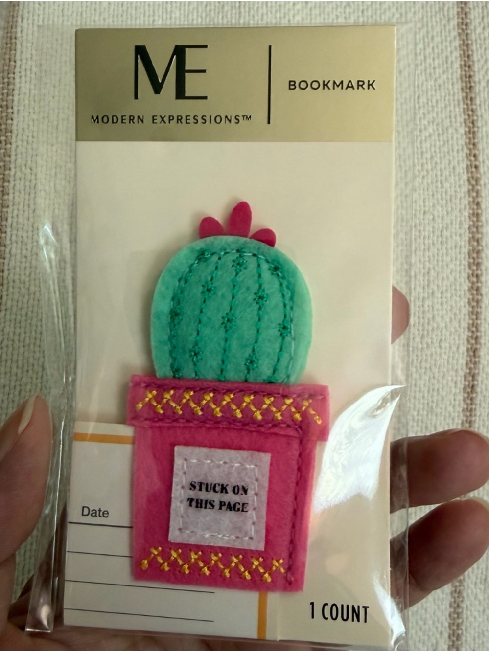 Pink & Green Felt Cactus Bookmark